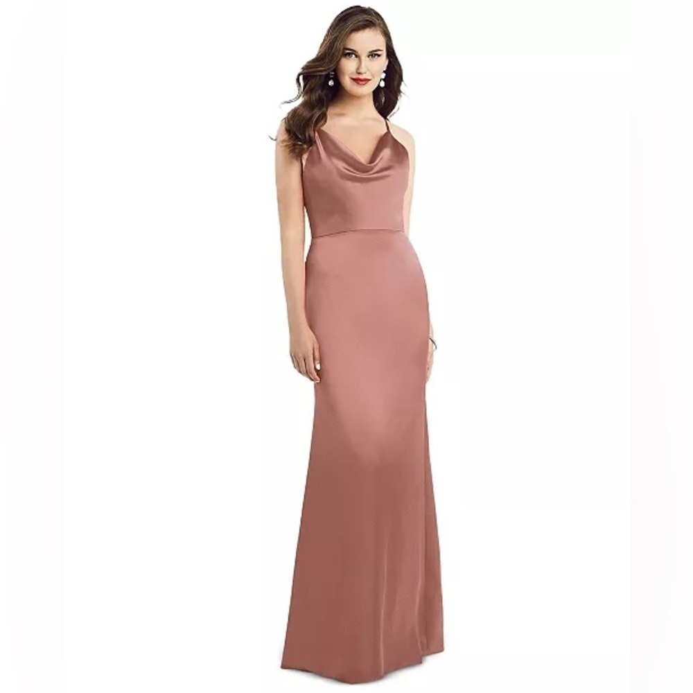 Dessy Collection Cowlneck Sleeveless Maxi Dress in Desert Rose Pink
